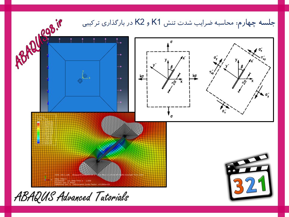 آموزش پیشرفته abaqus - محاسبه ضریب شدت تنش K1 و K2 در بارگذاری ترکیبی (Mixed Mode) آموزش پیشرفته abaqus - محاسبه ضریب شدت تنش K1 و K2 در بارگذاری ترکیبی (Mixed Mode)