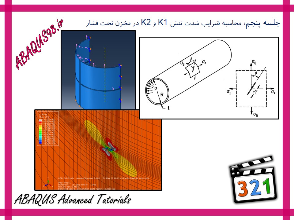 آموزش پیشرفته abaqus - محاسبه ضرایب شدت تنش K1 و K2 برای مخزن استوانه ای تحت فشار آموزش پیشرفته abaqus - محاسبه ضرایب شدت تنش K1 و K2 برای مخزن استوانه ای تحت فشار