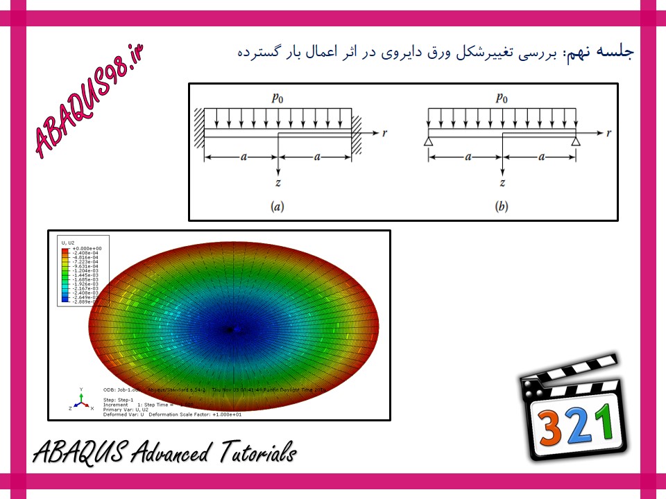 آموزش پیشرفته abaqus - بررسی تغییر شکل ورق دایروی در اثر اعمال بارگسترده آموزش پیشرفته abaqus - بررسی تغییر شکل ورق دایروی در اثر اعمال بارگسترده